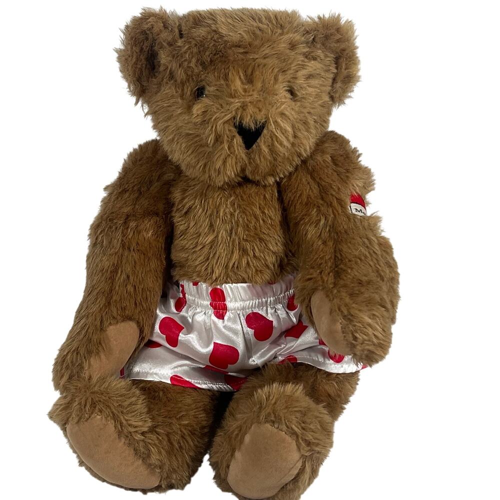 Mandy Vermont Teddy Bear Jointed Body Heart Silk Boxer Shorts 15" Plush